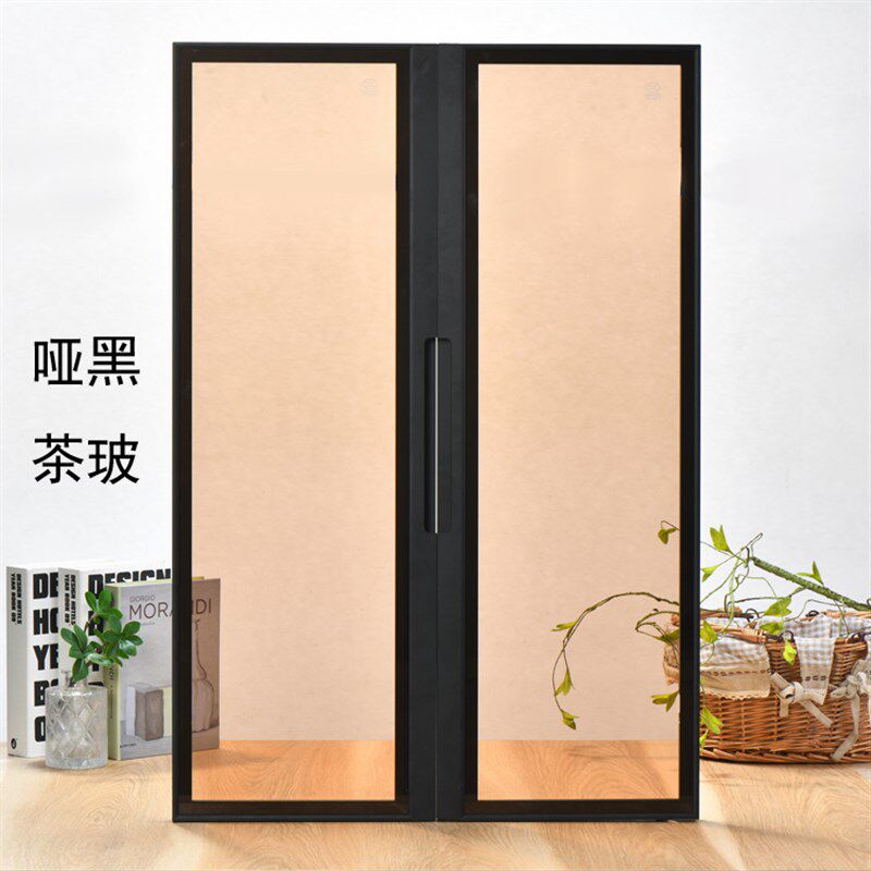 免拉手铝合金钢化玻璃柜门极简窄边U型酒柜电视柜书柜门定制