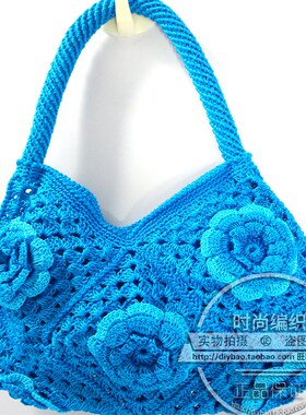 蓝色拼包  手工艺品 钩编包 手工包