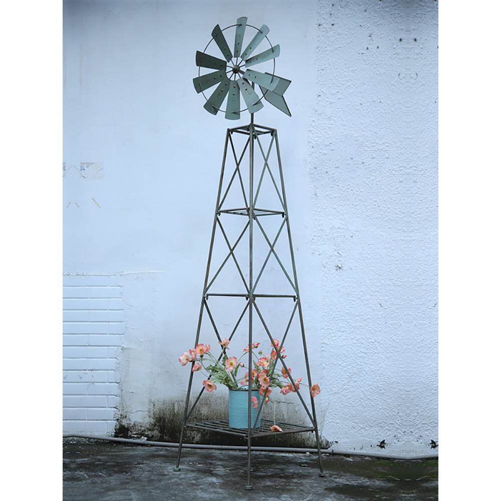 户外庭院铁艺大风车花架多层落地置物架月季铁线莲爬藤架花园装饰