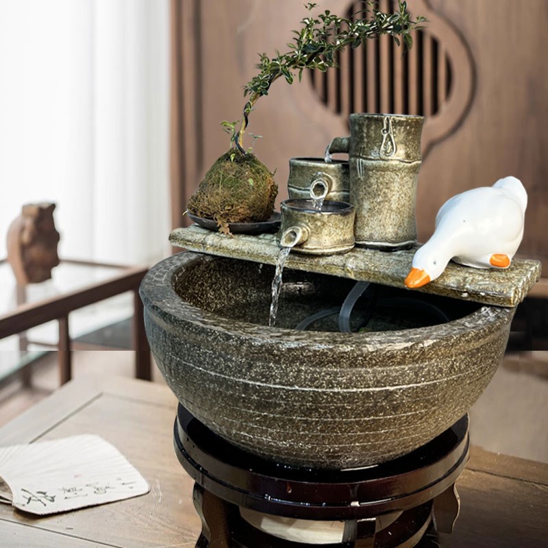 陶瓷流水器室内古法养鱼生态缸水缸微景观造景过滤装饰简约摆件