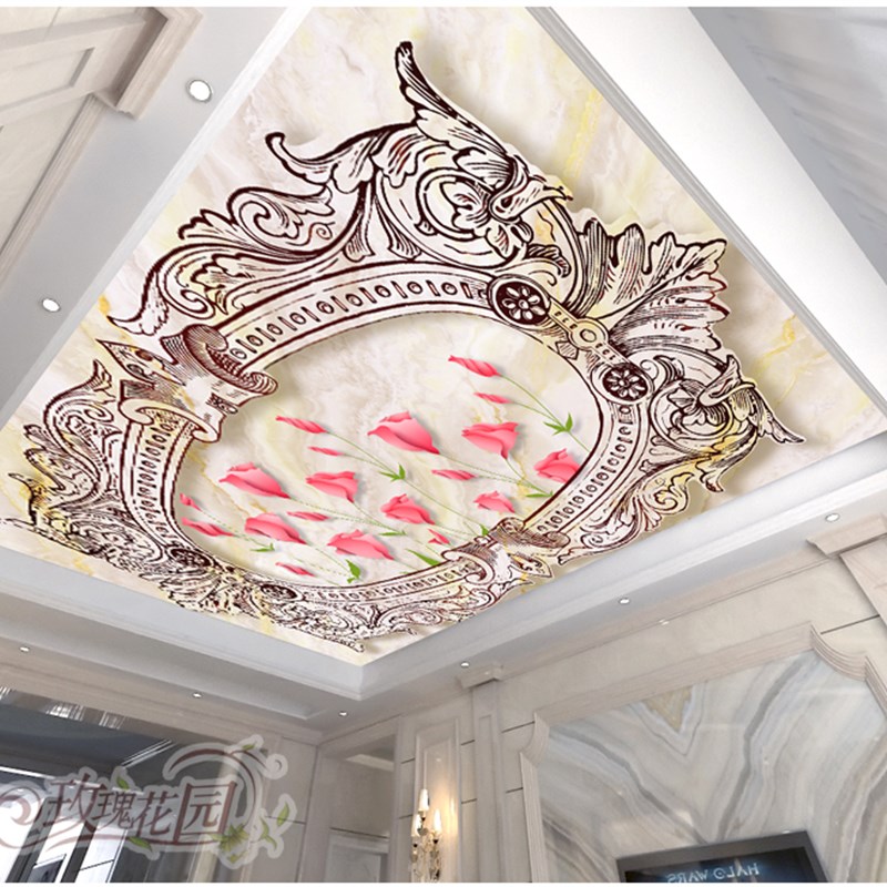 欧式花纹自粘壁画天花板吊顶墙贴壁纸3d立体客厅酒店房顶装饰墙纸图片