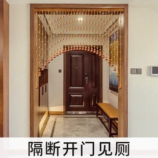 帘子免打孔 桃木葫芦珠帘实木门帘隔断帘玄关客厅厕所家用遮挡新款