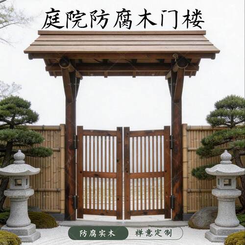 庭院实木门楼花园风景区造景防雨抗晒耐老化农庄民宿专用防腐木门