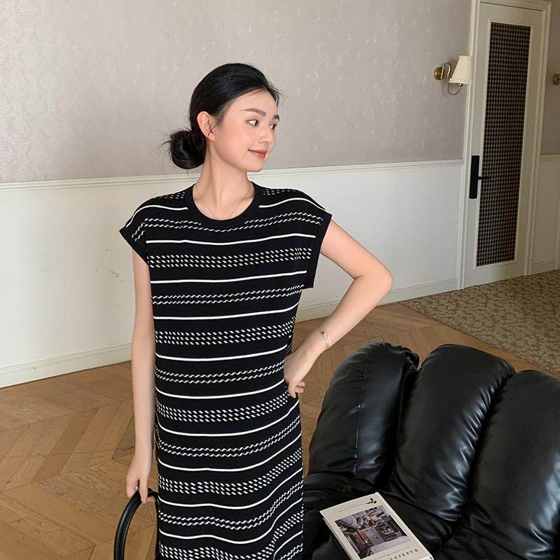ZMA孕妇连衣裙夏季新款设计感冰丝条纹直筒裙孕期洋气不显怀裙子