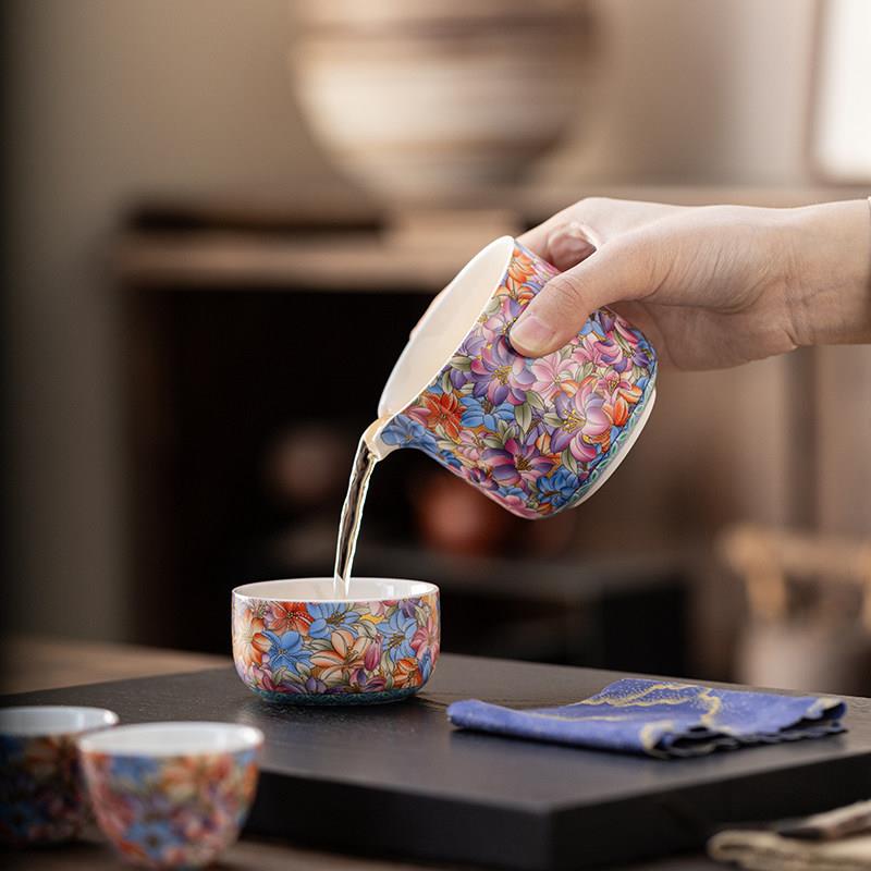 东墨珐琅彩旅行茶具快客杯高颜值万花一壶四杯功夫茶具套装泡茶壶