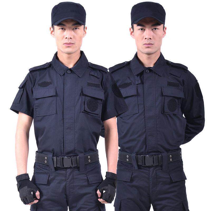 藏青网格夏季保安服长短袖春秋冬装上衣裤子门卫物业工作训练服