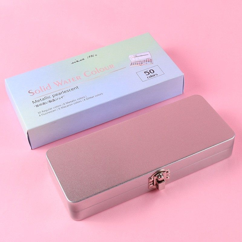 色固体水彩颜料装小铁盒美术绘画美甲晕染专用珠光水彩