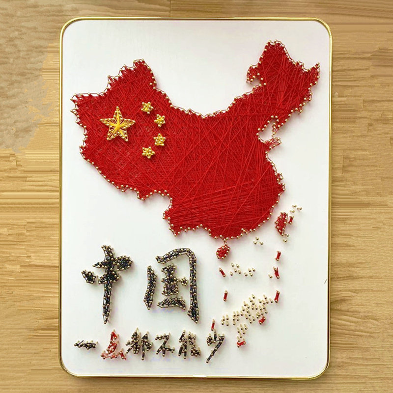 爱国钉子绕线画金色文化活动手工材料包成品 红色题缠线画