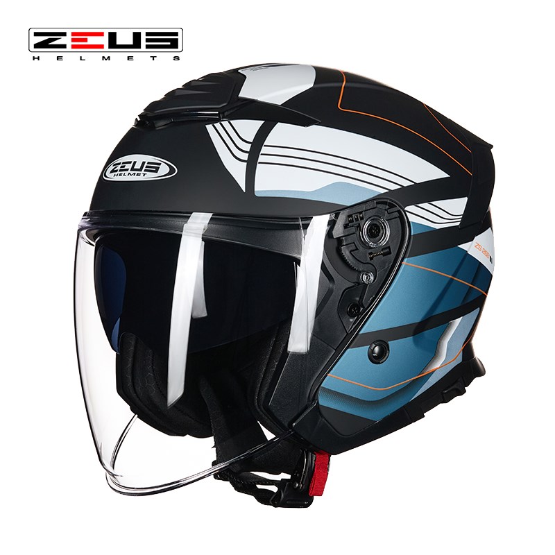 ZEUS瑞狮头盔男摩托车半盔四季双镜片3C认证安全帽3/4盔