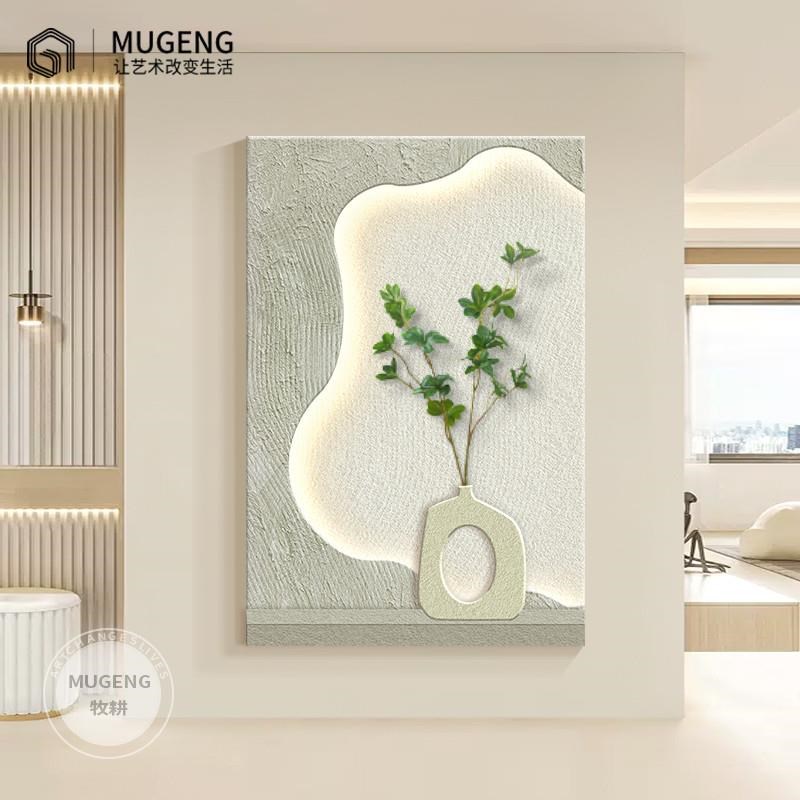 奶油风灯画客厅系挂画发t光立体玄关装饰画走廊过道高级感壁画图片