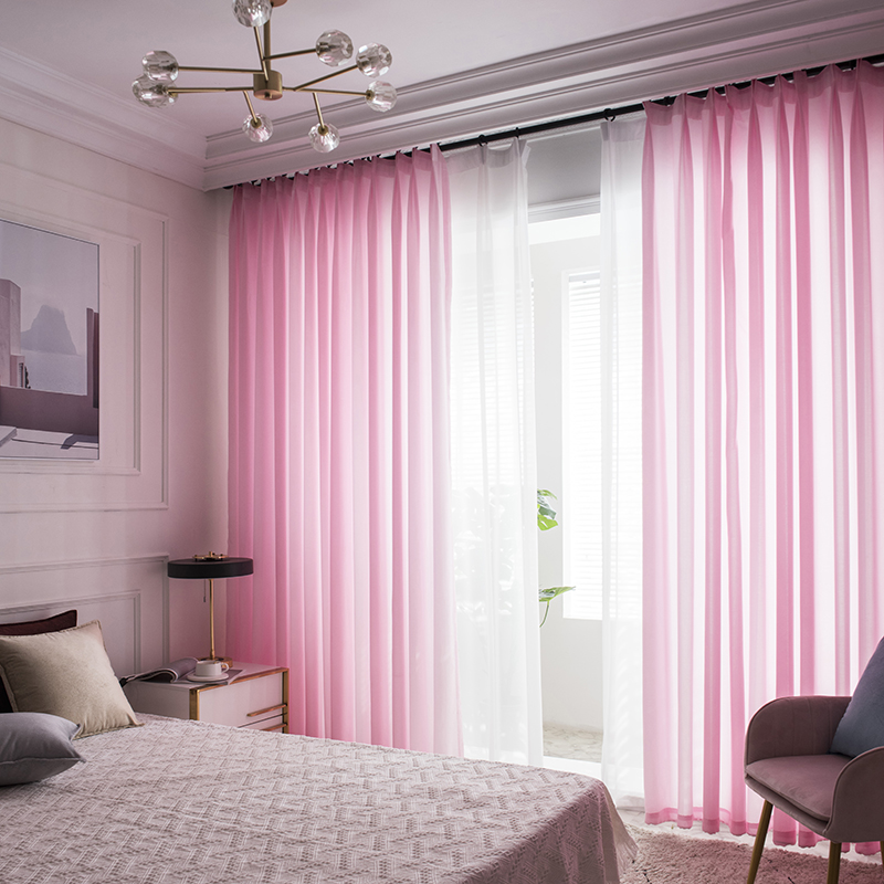 窗帘纱帘窗纱彩色绿色透光不透人阳台隔断美容院舞蹈室布料成品