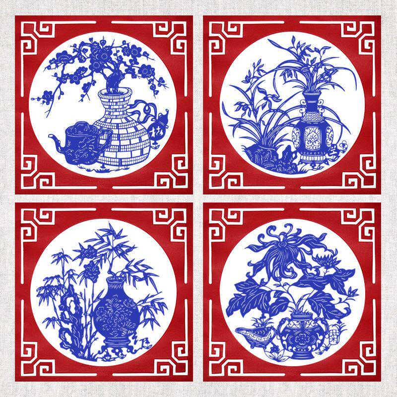 中特色手工剪纸装饰画配镜框剪纸装饰画梅兰竹菊礼品