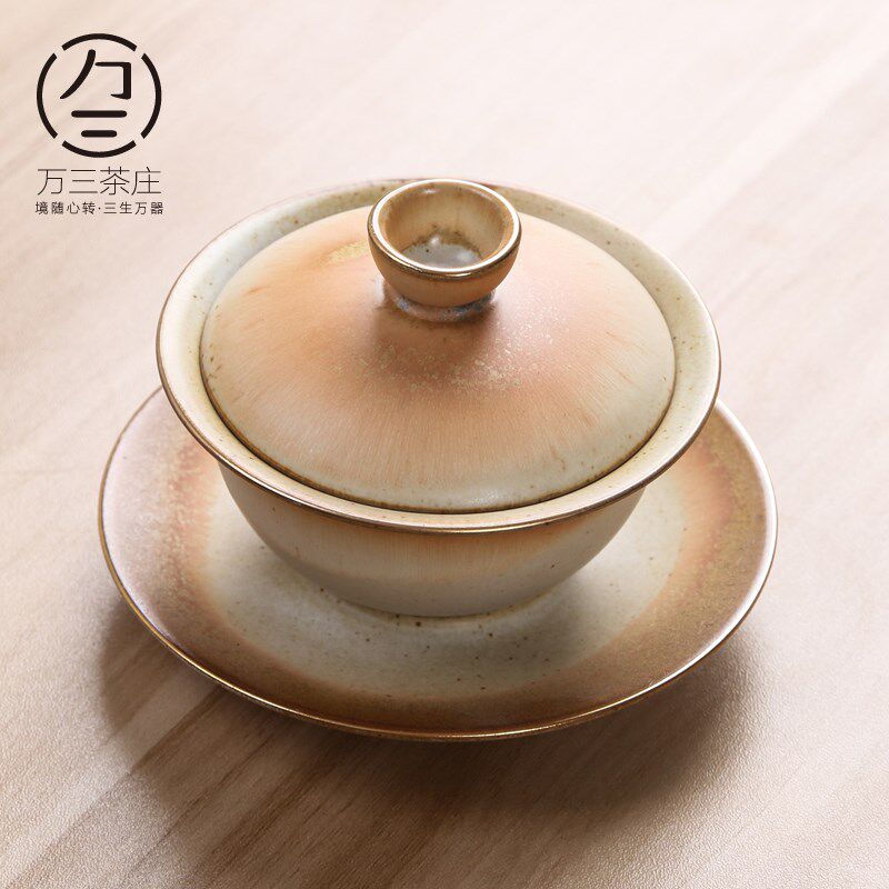 万茶庄粗陶茶碗盖碗茶杯子才泡茶碗复古功夫茶碗手工