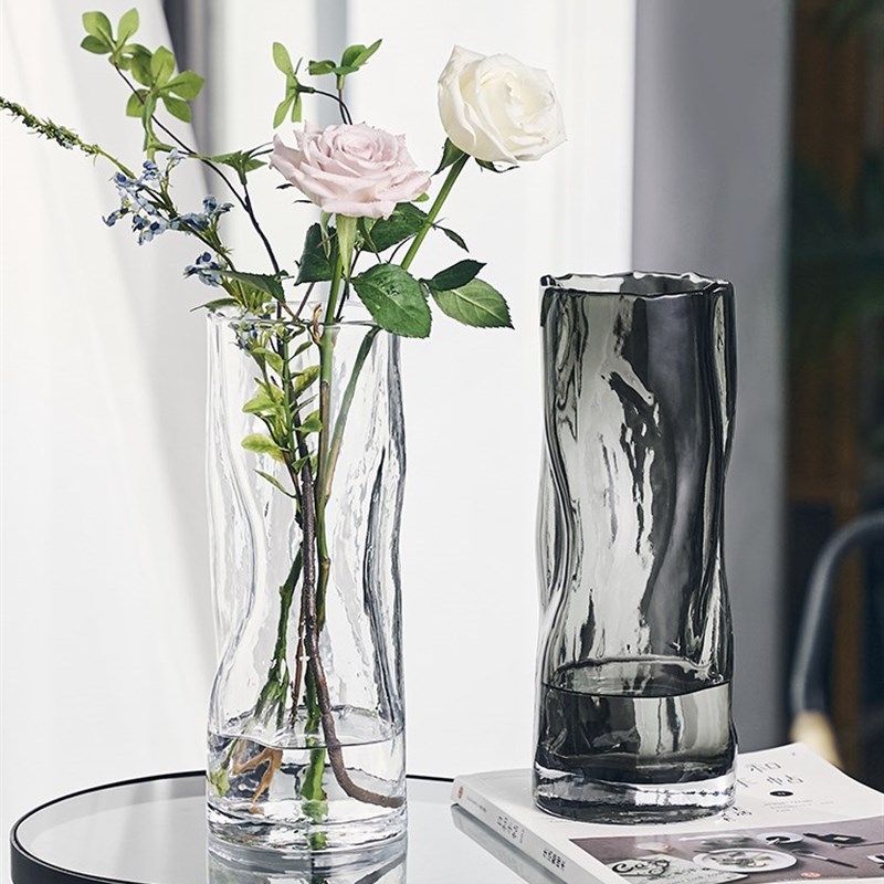 精工玻璃花瓶摆件客厅鲜花玫瑰百合插花器样板间酒店软