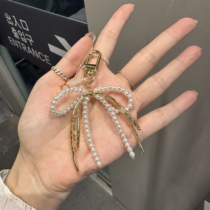 韩国东大门串珠珍珠蝴蝶结挂件