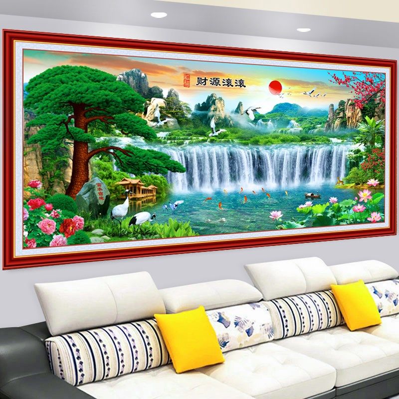 山水画客厅自墙壁纸风景装饰墙纸财源滚滚沙发背景墙
