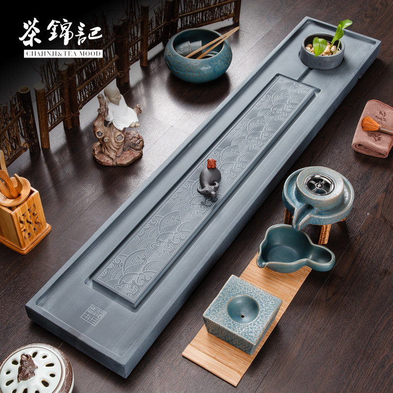 茶锦记石盘石茶盘修长石头茶具盘装创意家具干泡茶台