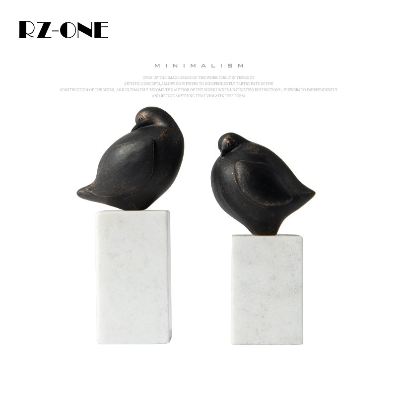 现代金属大理石级感艺术品小鸟茶几装饰品