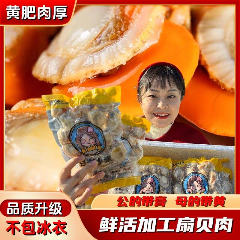 (小章推荐)大个20/40带黄带膏新鲜熟冻扇贝肉250g/包顺丰包邮
