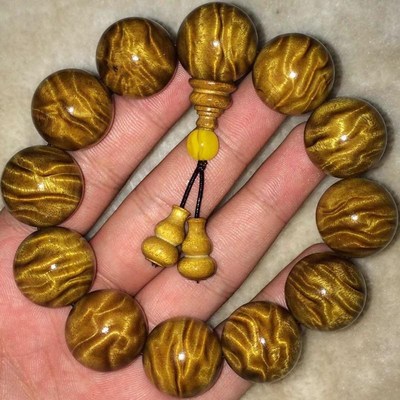 四川金丝楠木手串男金丝楠木阴沉木手串龙胆水波纹佛珠手链108颗
