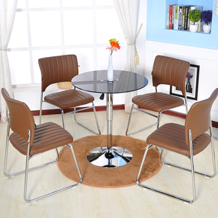 圆形升降钢化玻璃桌商务洽谈桌会客圆桌展台签约桌子可调高度茶几