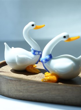 纯手工琉璃可爱大白鹅桌面摆件白天鹅生日祝福礼物家居书桌装饰品