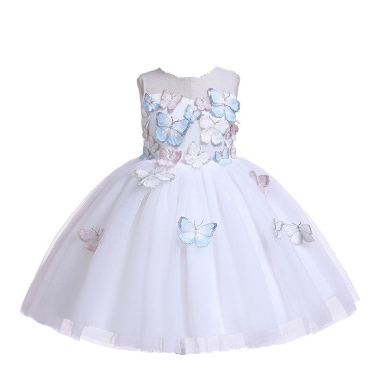 女童白色公主披纱绑带仙气婚纱礼服走秀模特生日钢琴表演礼服裙