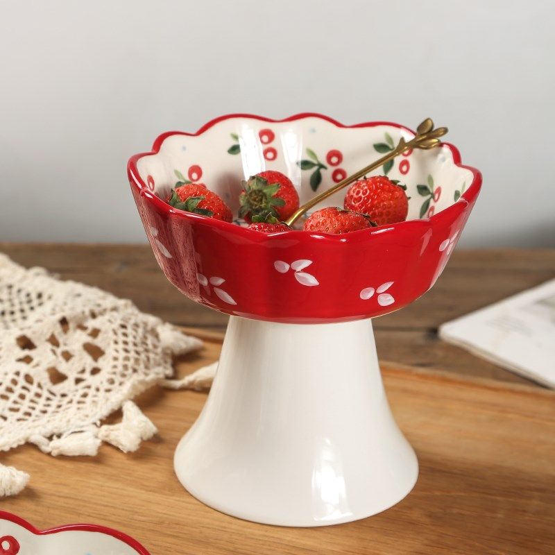 复古高脚碗陶瓷甜品碗高颜值樱桃碗水果盘客厅摆件餐具家用零食碗,餐饮具,果盆/果盘/果篮,淘宝优惠券,粉丝福利购,淘宝优惠卷