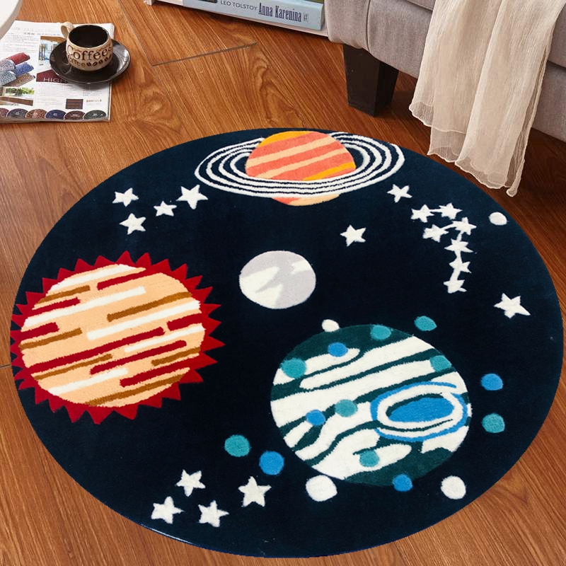 卡通动漫可爱圆形羊毛地毯儿童房卧室床边毯床尾毯吊椅桌椅垫定制