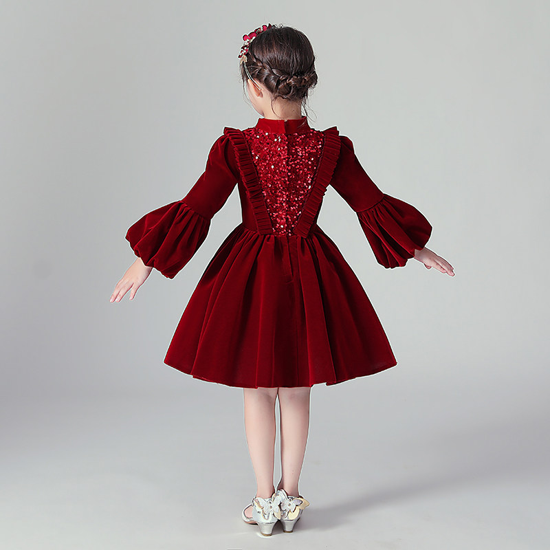 女童晚礼服儿童公主裙小主持人走秀钢琴演出服生日洋气花童婚纱冬