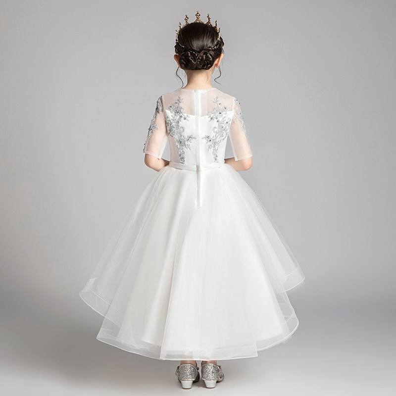 女童礼服公主裙蓬蓬纱生日白色小花童婚礼主持人儿童钢琴演出服冬