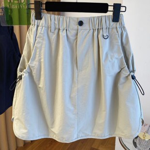 大码山本工装黑色半身短裙女夏季胖mm显瘦a字遮肚小个子包臀半裙