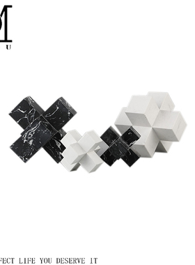 欧式简易大理石书桌摆件 软装样板房电视柜酒柜书柜十字镇小摆设