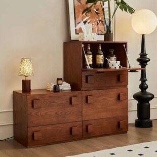 法莎蒂中古风实木斗柜客厅靠墙储物柜卧室床头电视柜复古餐边柜