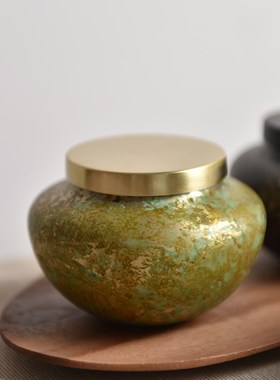 新中式金属茶叶罐摆件家居样板间酒店茶室书房售楼部储物罐装饰品