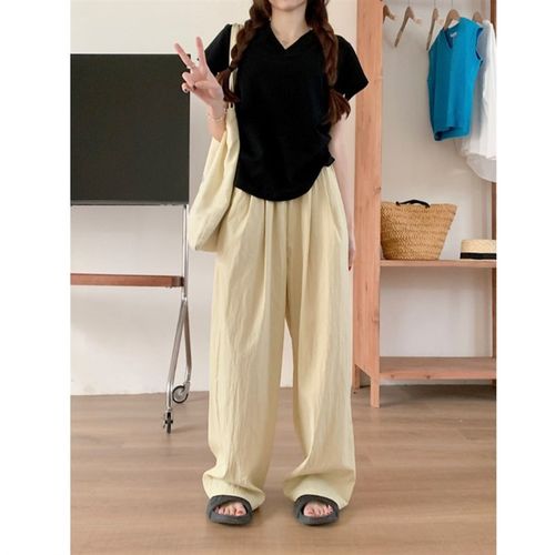 小吉家大码女装休闲薄款裤子山本裤夏季收腰短袖t恤阔腿裤两件套