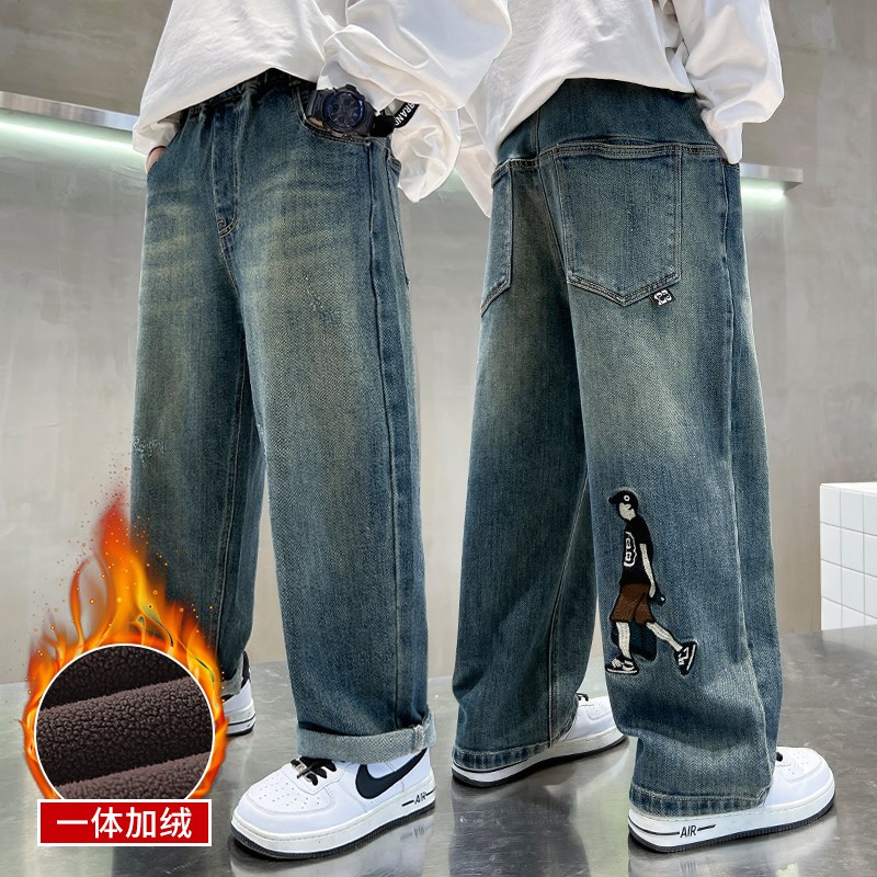 童装男童冬装裤子2024新款男孩牛仔长裤春秋冬款加绒中大儿童冬季