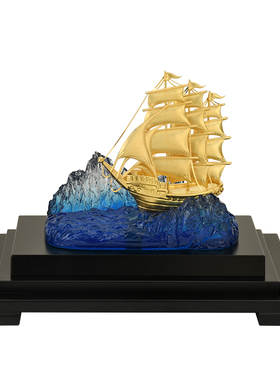 一帆风顺金箔帆船摆件开业乔迁礼品办公室新房电视柜玄关家居装饰