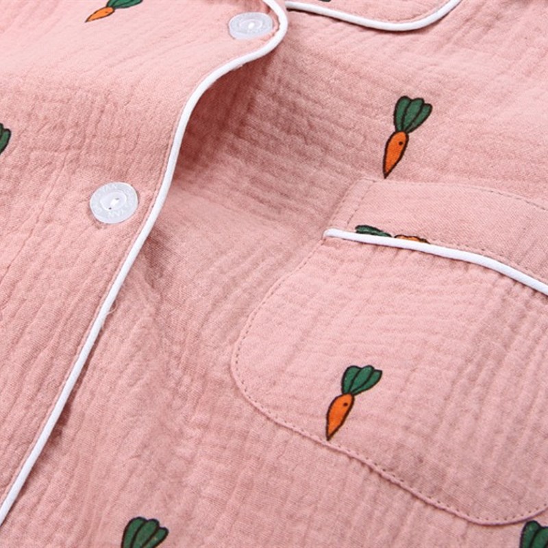 2020春秋夏儿童一家四口亲子装睡衣女纯棉纱布男士家居服套装大码