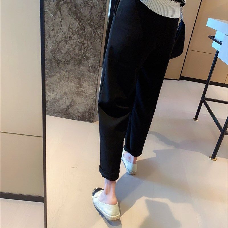 大码女装胖妹妹mm黑色西装九分裤初秋高腰宽松显瘦烟管裤子200斤