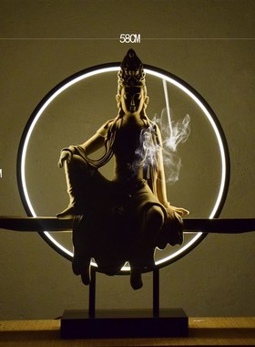 佛像水月自在观音菩萨禅意供奉镇宅摆件酒店玄关茶室客厅家居装饰