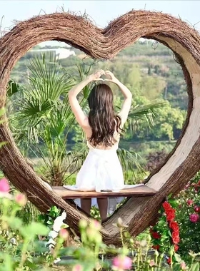 巴厘岛网红鸟巢户外景区庭院阳台落地悬挂款藤编秋千吊椅打卡拍照