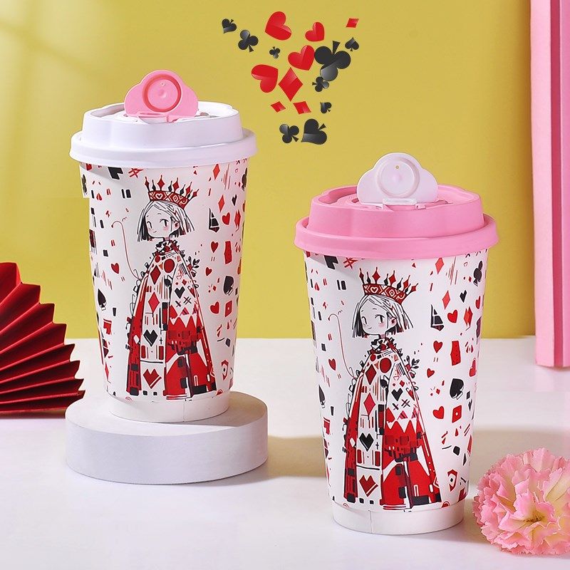 一次性双层加厚隔热防烫圣诞新年红双层中空咖啡奶茶纸杯带盖包邮