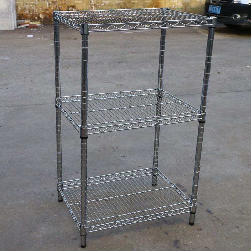 三层货架不锈钢隔网置物架 可带轮小厨房架子货架移动家用自由组