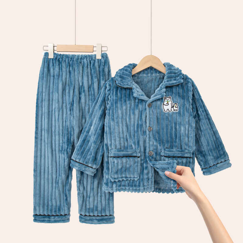 秋冬儿童睡衣季男童男孩冬款家居服小孩珊瑚绒加厚女童法兰绒套装