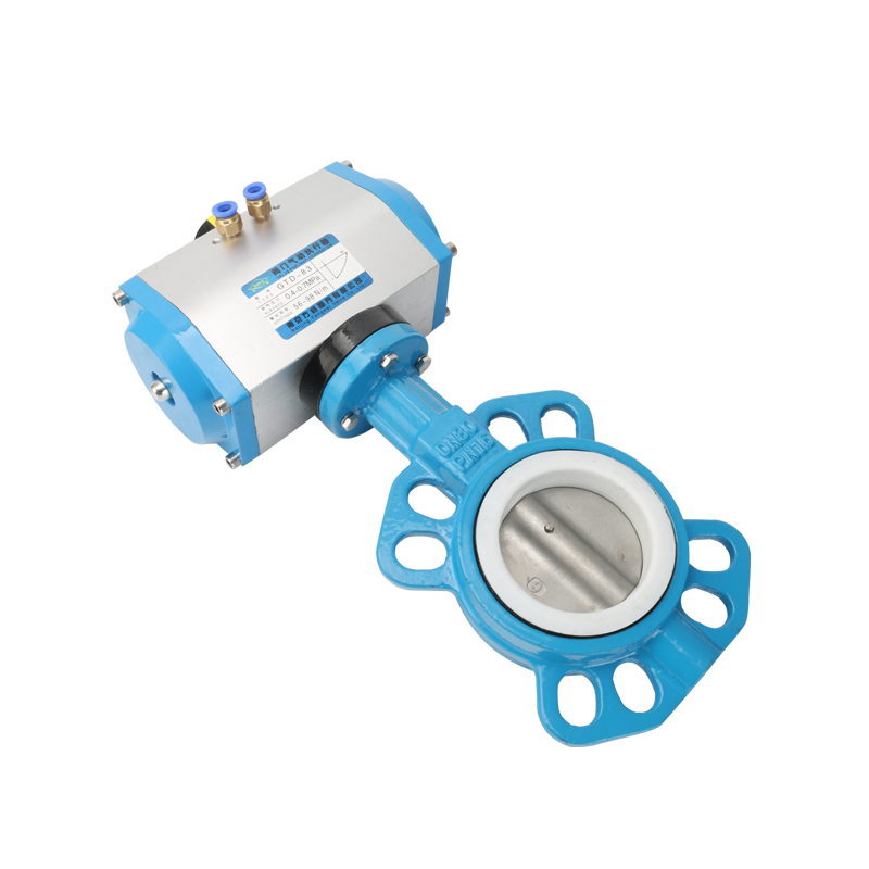 气动对夹式蝶阀 气动衬四氟不锈钢板蝶阀 D671FP-16 气动四氟蝶阀