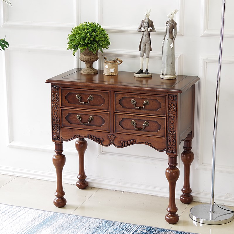 美式乡村复古典四斗柜子欧式风格实木小斗橱抽屉边玄关储物做旧