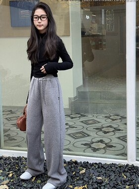 天依角童装2024冬新款女童中大童一体绒糯米直筒裤阔腿长裤26213