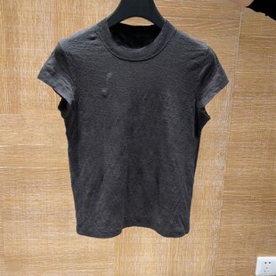 买手店黑色时尚简约圆领短袖t恤女2024夏季新款洋气修身短款上衣