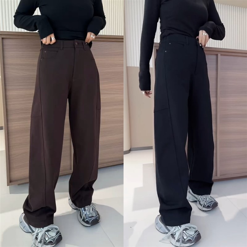 咖色弯刀裤牛仔裤子2024秋季新款小个子高腰阔腿裤宽松显瘦香蕉裤